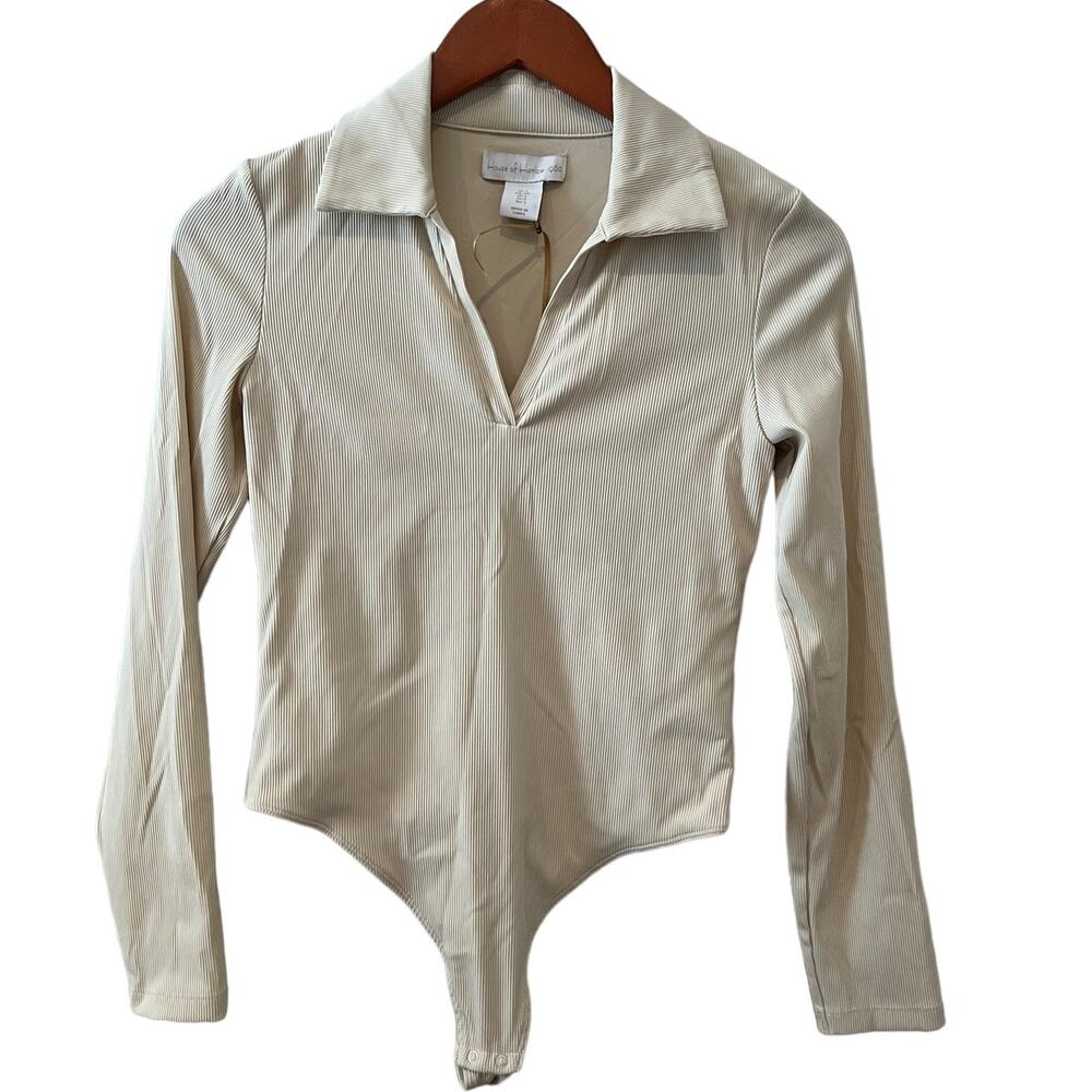 House of Harlow 1960 Long Sleeve Ribbed Bodysuit Cream S